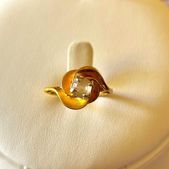 Vintage Signed Park Lane Gold & Clear Crystal Flower Floral Cocktail Ring Size 7 - Picture 1 of 5